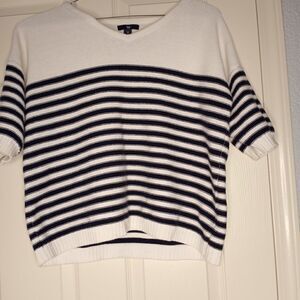 Gap L Striped Knitted V - neck Dropped Schoulder 3/4 Sleeves Women's Top